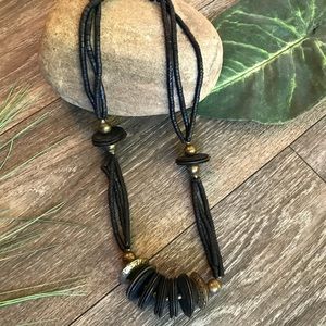 Vtg Black & Gold Tribal Necklace